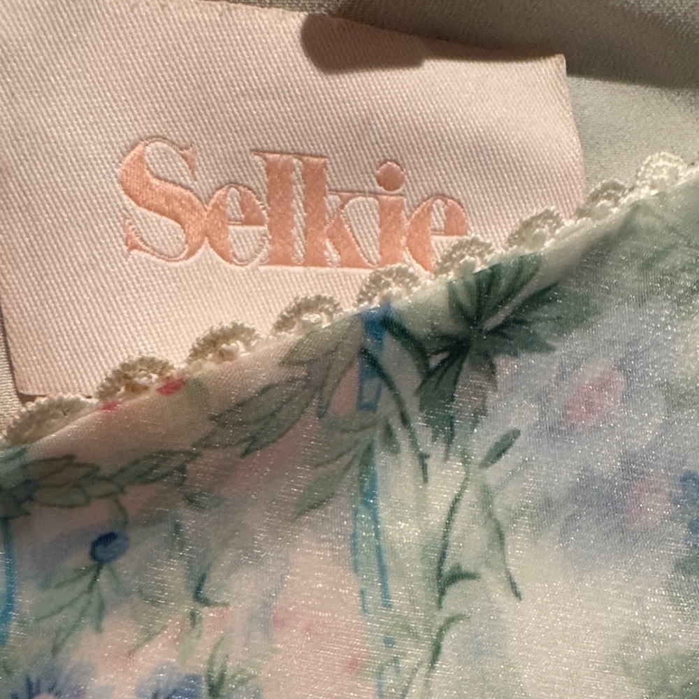 Selkie La Belle Etoile French Puff Sleeve Mini Dress in Soft Blue White Sheer - Picture 8 of 16